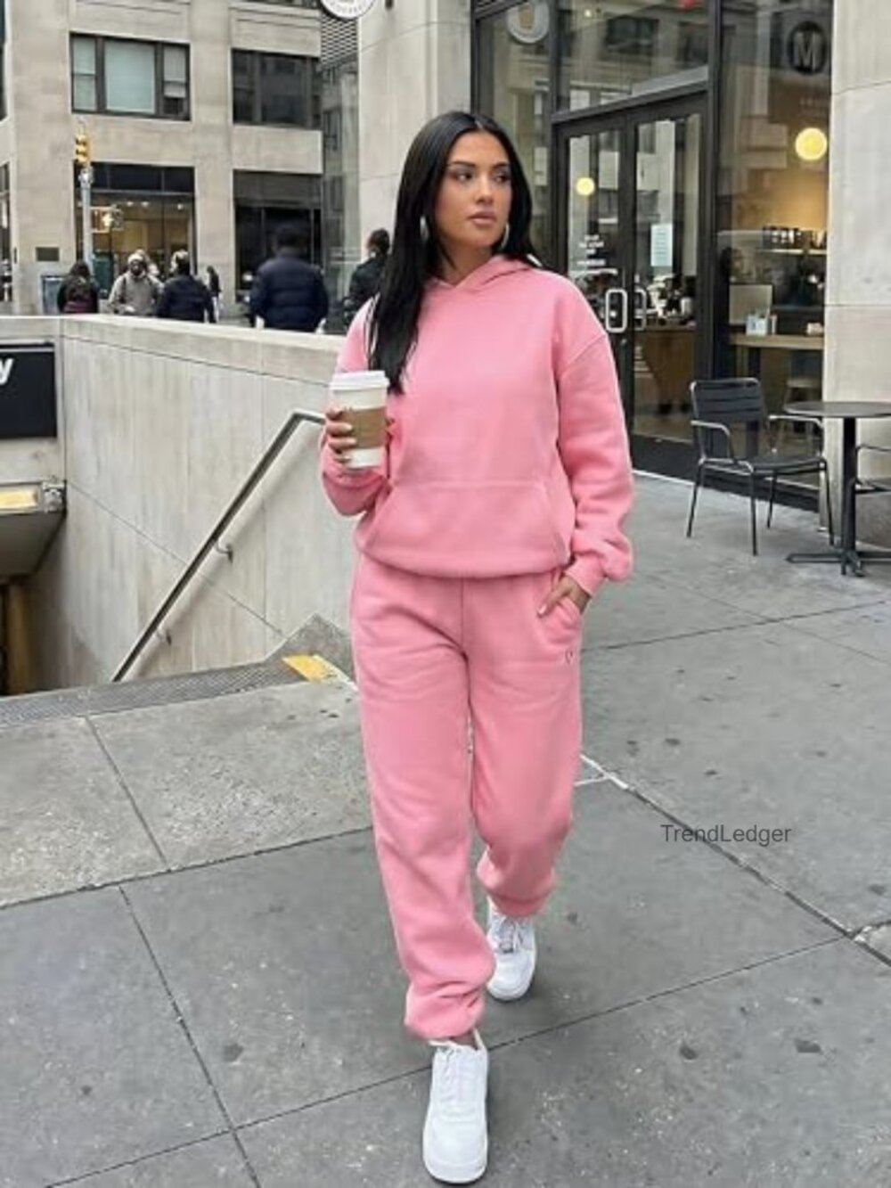 Oversized Hoodie and Jogger Sweatsuit Set, Fleece Lined, Polyester Spandex - Picture 2 of 7